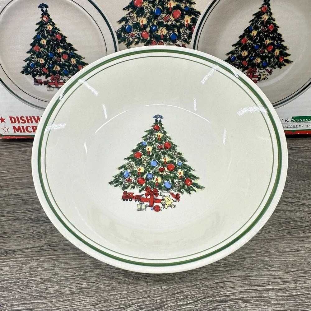CR Seasons 16 Pcs Christmas Tree Stoneware Dinner Set Dishes Bowls Cups Platters